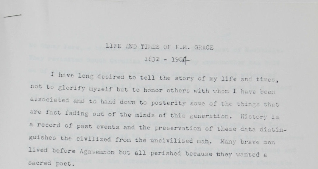 Image for 1832 - 1904 TYPED MANUSCRIPT COPY WITH HANDWRITTEN CORRECTIONS BEING A RETROSPECTIVE MEMOIR BY A NOTED ALABAMA PREACHER OF LIFE IN THE DEEP SOUTH