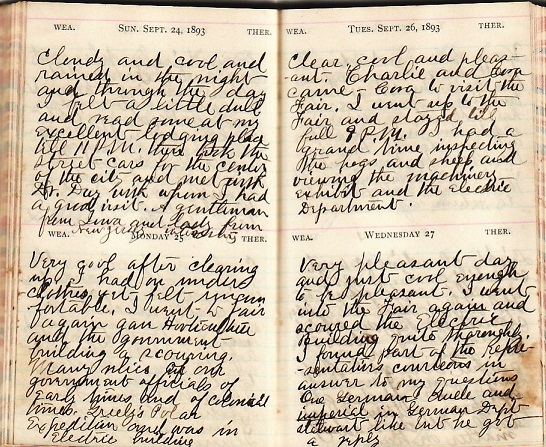 Image for 1893 ORIGINAL MANUSCRIPT DIARY OF A HARDWORKING OHIO FARMER WHO GOES TO THE CHICAGO WORLD'S FAIR TWICE ONLY TO COME HOME AND WRITE SPEECHES AND GIVE LECTURES ON THE EXPOSITION