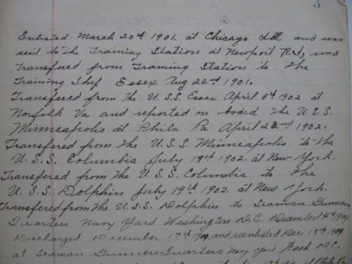 Image for 1901 - 1920 ORIGINAL MANUSCRIPT CAREER LOG BOOK OF AN UNCOMMON MAN WHO RISES FROM COMMON SAILOR SERVING BELOW DECKS TO ONE DAY SERVE AS A SHIP'S CAPTAIN IN THE UNITED STATES NAVY