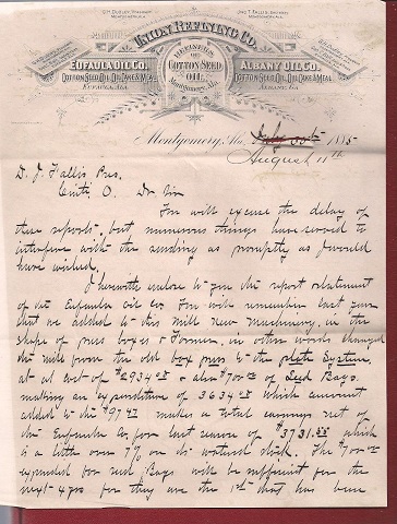 Image for 1885 ORIGINAL NINE PAGE AUTOGRAPHED LETTER HANDWRITTEN BY THE PRESIDENT OF THE UNION REFINING COMPANY IN MONTGOMERY ALABAMA TO HIS CORPORATE BANKERS IN CINCINNATI OHIO