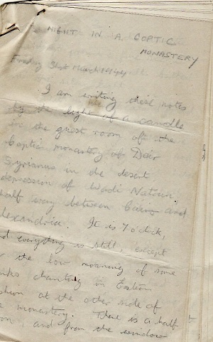 Image for 1944 ORIGINAL, SIGNIFICANT MANUSCRIPT DIARY HANDWRITTEN BY A BRITISH SOLDIER ON LEAVE TOURING COPTIC CHRISTIAN MONASTERIES IN EGYPT ACCOMPANIED BY HIS ONE DAY FAMOUS NEW ZEALAND FRIEND AND HERO OF THE GREEKS