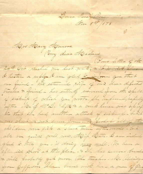 Image for 1878 ORIGINAL MANUSCRIPT LETTER HANDWRITTEN BY AN ALABAMA FRIEND OF THE MCLAUGHLIN FAMILY REPORTING ON THE STATE OF FAMILY INTERESTS NOW THAT ARCHIE HAS PASSED