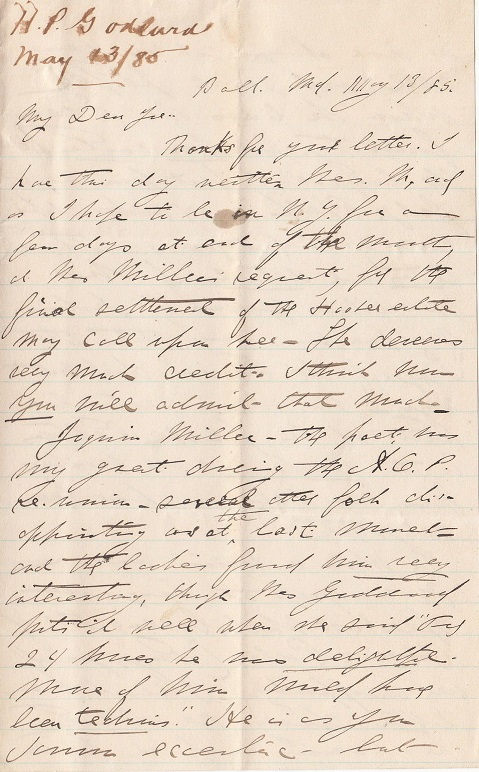 Image for 1885 ORIGINAL MANUSCRIPT LETTER HANDWRITTEN BY THE 1ST PRESIDENT OF THE SHAKESPEARE CLUB OF BALTIMORE ON ONE OF THE MORE ECCENTRIC VISITORS TO HIS HOME