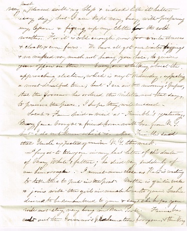 Image for 1857 ORIGINAL MANUSCRIPT PAIR [2] OF LETTERS HANDWRITTEN BY A BALTIMORE SISTER TO HER NEW YORK BROTHER WHO AMIDST THE BREEZY FAMILY TALK VOICES CONCERNS OVER THE ELECTIONS AND THE MOBS