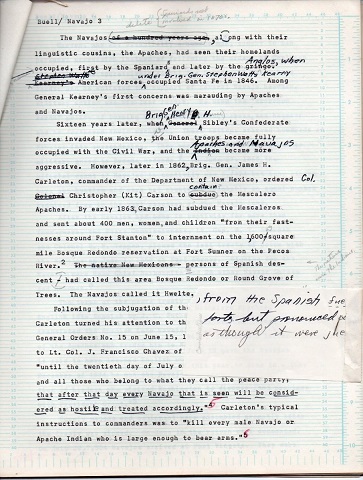 Image for 1972 ORIGINAL TYPED MANUSCRIPT: LONG WALK RECOLLECTIONS BY NAVAJOS BY NOTED HISTORIAN PLUS HIS EDITORS COPY