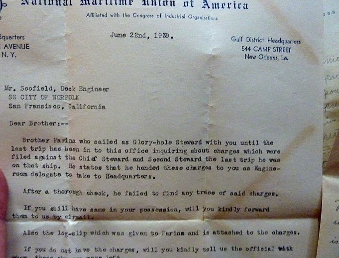 Image for c1935 - 1950s ORIGINAL GROUP OF 120+ MANUSCRIPT LETTERS AND EPHEMERA OF A BALTIMORE MAN OF MANY PARTS: HUSBAND, FATHER, STEAMSHIP DECK ENGINEER, SEAMAN'S UNION REPRESENTATIVE, SHIP BOARD NEGOTIATOR AND LABOR ACTIVIST