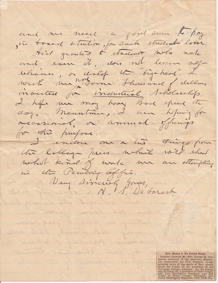 Image for 1888 ORIGINAL MANUSCRIPT LETTER HANDWRITTEN BY THE NOTED PRESIDENT OF TALLADEGA COLLEGE AND THE FATHER OF THE FATHER OF RADIO