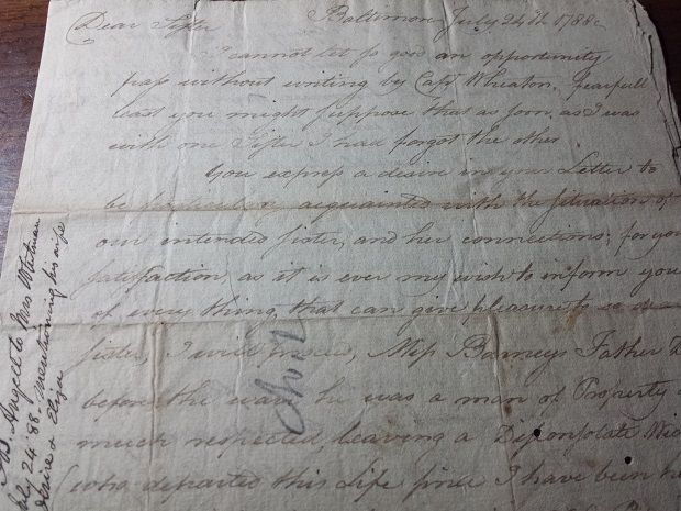 Image for 1788 ORIGINAL REVOLUTIONARY ERA BALTIMORE MARYLAND MANUSCRIPT LETTER AND INTERESTING PICTURE OF CONTEMPORARY SOCIAL MORES AND INCLINATIONS