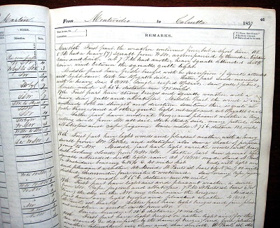 Image for 1856 - 1858 ORIGINAL METICULOUSLY DETAILED JOURNAL AND LOG OF THE NEWLY LAUNCHED MERCHANT SHIP'S MAIDEN 3 YEAR VOYAGE CRISS CROSSING THE GLOBE FROM NEWBURYPORT TO CALCUTTA AND BEYOND