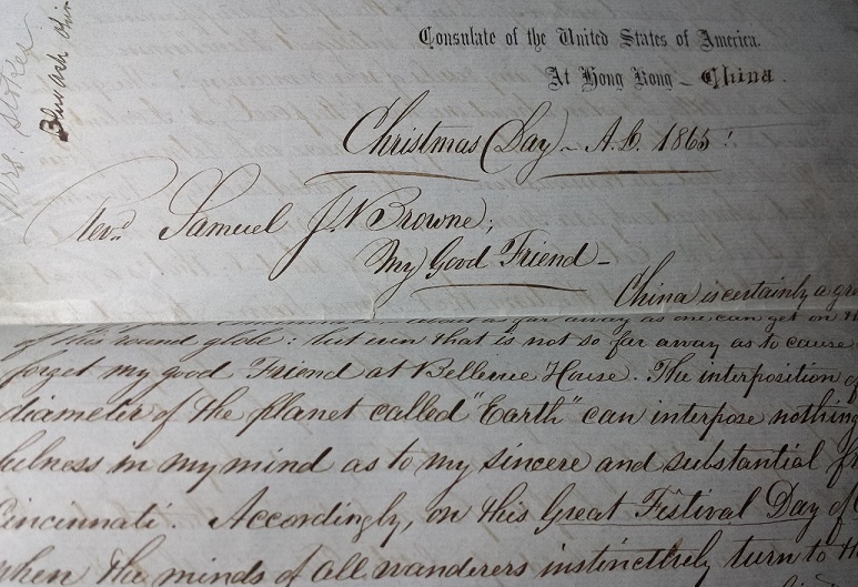 Image for 1865 ORIGINAL MANUSCRIPT PAIR [2] OF HANDWRITTEN LETTERS EXHAUSTIVELY DETAILING HIS LIFE AND KEEN EYED VIEW OF CHINA, HONG KONG AND US RELATIONS BY AMERICA'S CONSUL TO CHINA